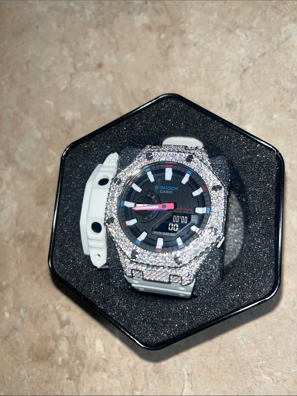Casio G-Shock White Band Watch with Crystal-Style Bezel